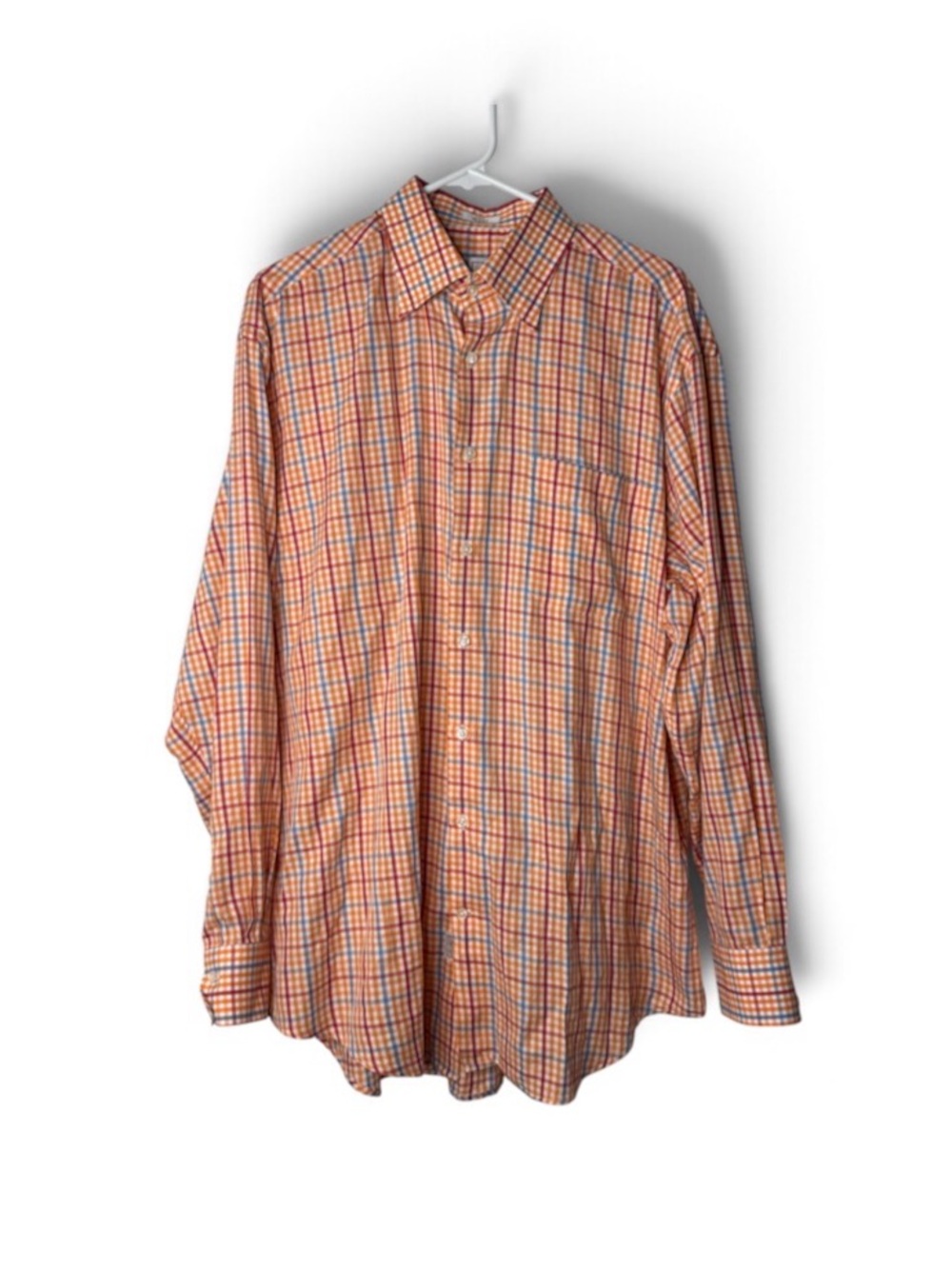 Peter Millar Shirt Men’s Large Orange Gingham Long Sleeve Button-Up Collar Fall